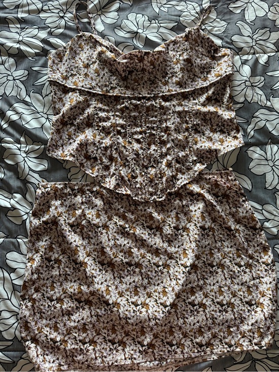 PrettyLittleThing Dresses & Skirts - PrettyLittleThing Brown, White & Purple Floral Corset Tank & Skirt Set